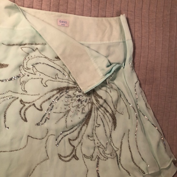 100% Silk Teal Asymmetric Skirt - Picture 6 of 6